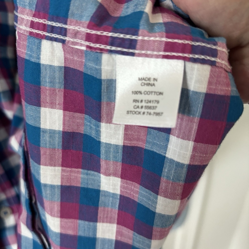 Johnston & Murphy | Men's Button-Up Purple and Blue Check Cotton Shirt - Picture 3 of 8